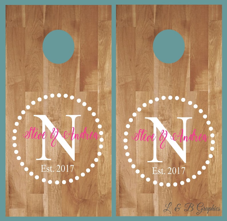 Cornhole Decals Monogram Circle Names Est Date Birthday-Personalized Cornhole Wedding Cornhole Custom Cornhole Decals-Vinyl Anniversary