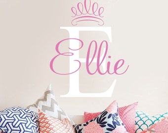 Personalized Name and Initial with Princess Crown Vinyl Wall Decal- Girls Bedroom Decor-Teen-Tween-  Wall Art- Personalized Name- Monogram