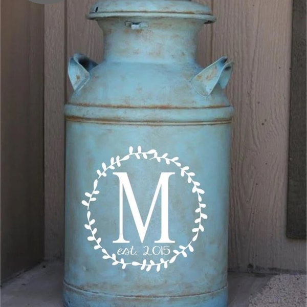 Milk can decal, Vinyl Decal Only- Farmhouse Decor, Monogram Decal,  Monogram Initial, Personalized Monogram, Entryway Decor- DECAL ONLY