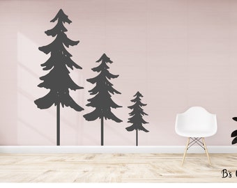 Woodland- Set of 3 Pine Trees - Vinyl Wall Decal- Woodland Nursery Decal - Nature Forest