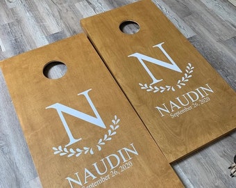 Cornhole Decals- Initial Name Est Date- Wedding Cornhole- Anniversary- Birthday-Personalized Cornhole- Custom Cornhole Decals-Vinyl Decals