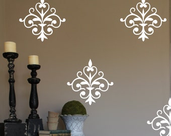 Damask Vinyl Wall Decal- Damask #1 -Wallpaper Design-Bedroom Decor- Wall Decor- Designer Decor-Scroll-Decal-Matte Vinyl