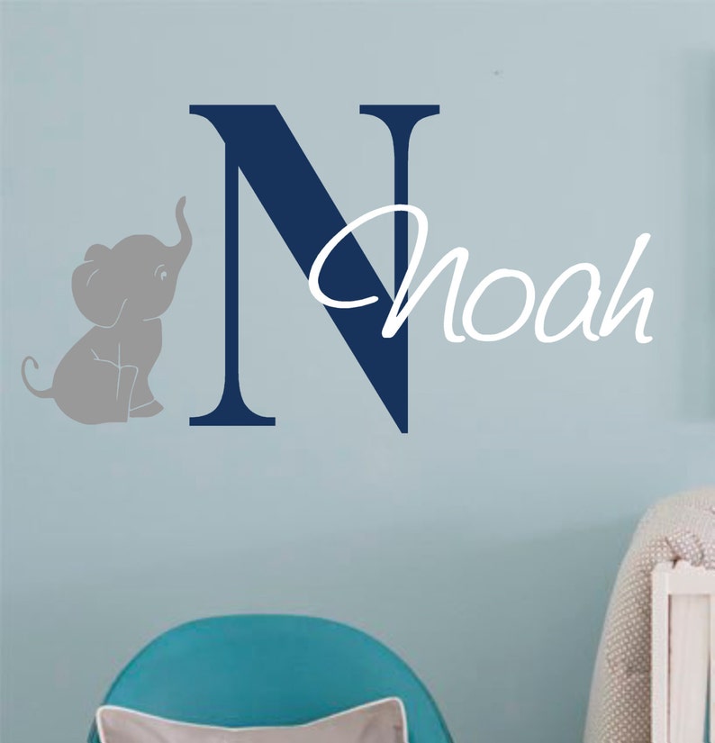 vinyl wall decal custom name with initial and elephant girl | etsy