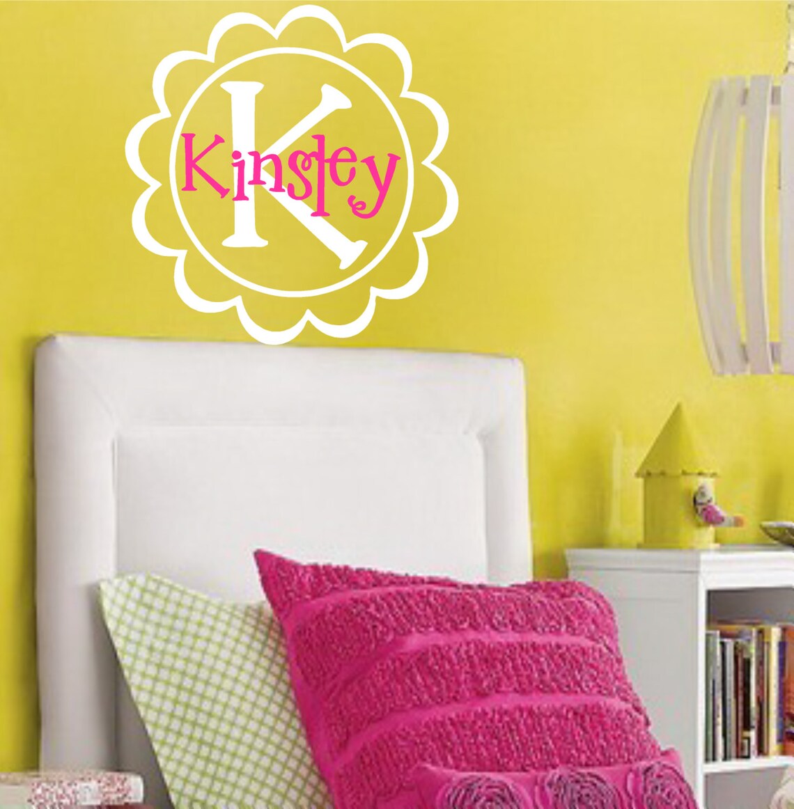 Childrens Vinyl Wall Decalpersonalized Name Initial Flower Etsy