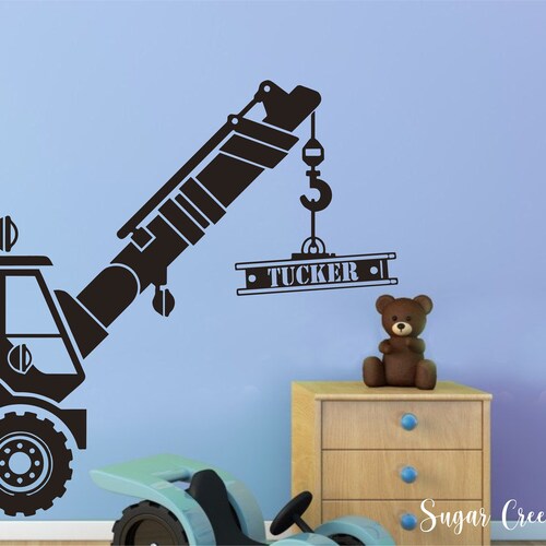 Construction Crane Vinyl Wall Decal Personalized Name Etsy