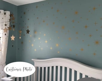 Sparkly Stars-88 per Order- Vinyl Wall Decals - Gold Metallic- Starburst- Starry Sky- Bedroom- Nursery Decor- Modern Wall Decor- Star Decal