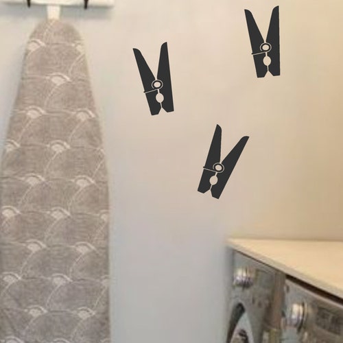 Clothespins Set of 14 Laundry Room Wall Decals Sticky Laundry Etsy