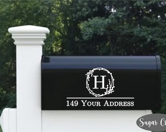 Farmhouse Monogram Mailbox Decal-Monogram and Address-Set of TWO-Modern Address-Street Address-Vinyl Lettering-New Home-Curb Appeal-