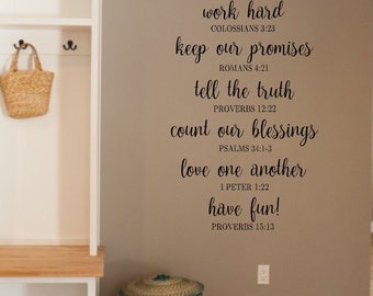 In this family we- Bible Verse-Vinyl Wall Decal- Christian Wall Decor- Entryway Decor- Home Decor- Family Wall Decor- Wall Decor-