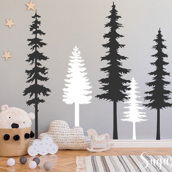 Pine Trees Set of 5- Woodland- Vinyl Wall Decal- Woodland Nursery Decal, Pine tree decal, Nature Forest, Set of 5 trees