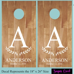 Cornhole Decals Initial Name Est Date Wedding Cornhole Anniversary Birthday-Personalized Cornhole Custom Cornhole Decals-Vinyl Decals image 1