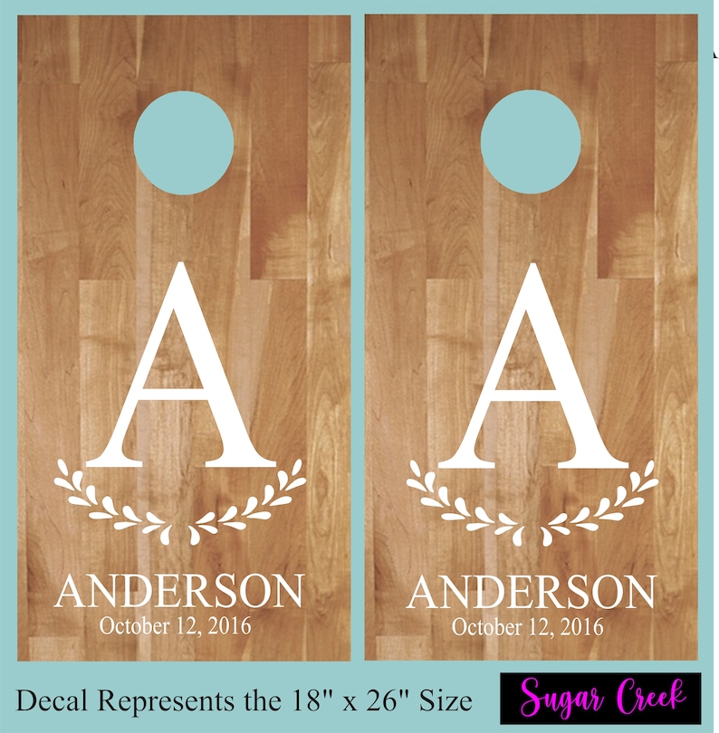 Cornhole Decals Initial Name Est Date Wedding Cornhole Anniversary Birthday-Personalized Cornhole Custom Cornhole Decals-Vinyl Decals image 1