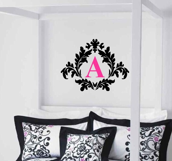 Damask With Monogram Wall Decal Decor Lettering Custom Etsy