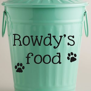 Personalized Dog Food Vinyl Decal •Storage Container Decor-Personalized-Dog Food Storage Decal-Custom Dogs Name Decal-CONTAINER NOT INCLUDED