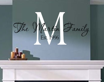 Family Name Monogram with Est Date- Vinyl Wall Decal- Wall Quotes- Decals-Words for the Wall