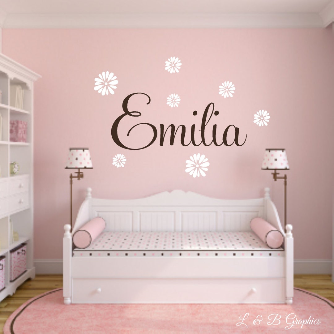 Custom Fancy Name With Flowers -vinyl Wall Decal -girls Name Wall Decal ...