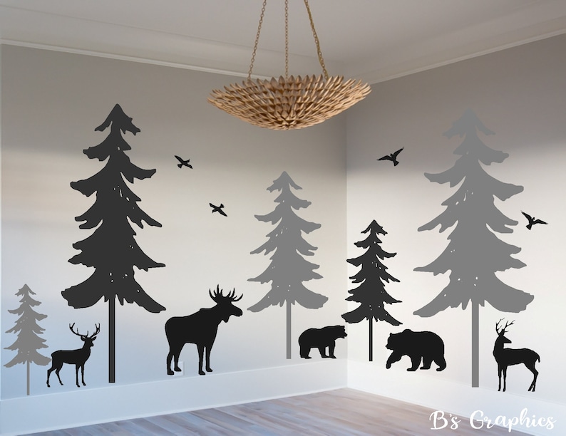 Woodland Vinyl Wall Decal Woodland Nursery Decal Pine Tree Etsy