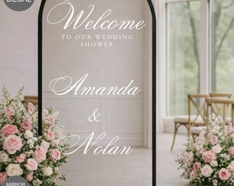 結婚式へようこそ！名前と日付入りのウェディングシャワー用ビニールデカール - パーソナライズされたウェディングデコレーション - ウェディングミラーデカール - 結婚式へようこそ