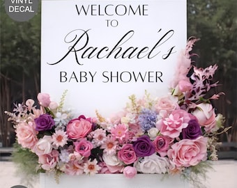 Personalized Baby Shower Welcome Vinyl Decal – Floral Box Sign #2- Decal Only