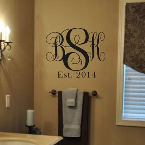 Vinyl Wall Decal-Monogram Initials with Est Date-Vinyl Wall Decal Lettering Decor  Wedding Gift