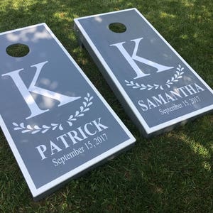 Cornhole Decals Initial Name Est Date Wedding Cornhole Anniversary Birthday-Personalized Cornhole Custom Cornhole Decals-Vinyl Decals image 2