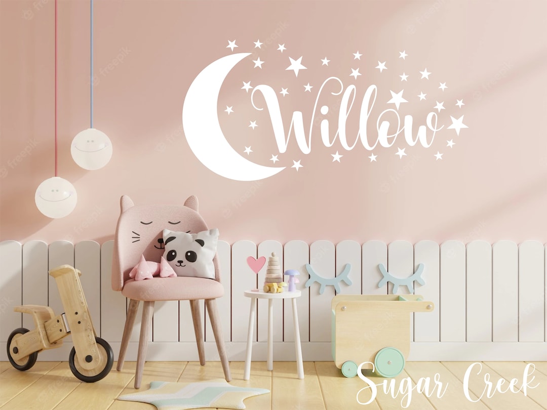 Personalized Name With Moon and Stars -vinyl Wall Decal- Custom Name ...