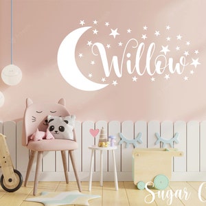Personalized Name with Moon and Stars -Vinyl Wall Decal- Custom Name- Girl or Boy- Nursery Decor- Family Name- Modern Decor- Wall Decor