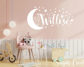 Personalized Name with Moon and Stars -Vinyl Wall Decal- Custom Name- Girl or Boy- Nursery Decor- Family Name- Modern Decor- Wall Decor