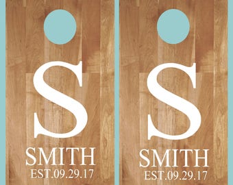 Cornhole Decals- Monogram Name Est Date- Wedding Cornhole- Anniversary- Birthday-Personalized Cornhole- Custom Cornhole Decals-Vinyl Decals