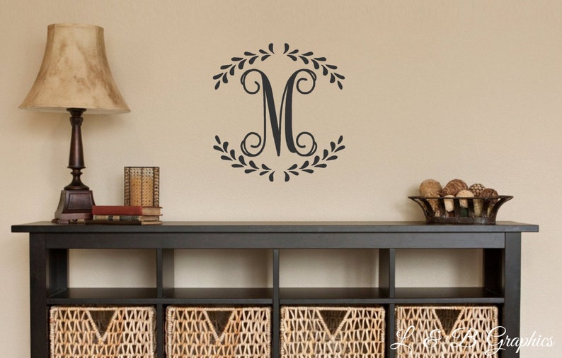 Initial Wreath Vinyl Wall Decal Personalized Laurel Wreath Etsy