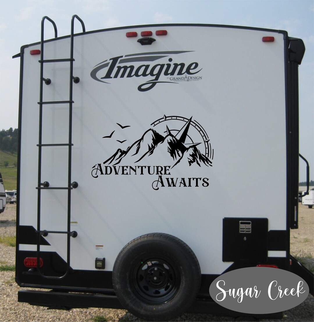 Camper Decal- Adventure Awaits - Mountain- Compass Rose- RV Decor- RV ...