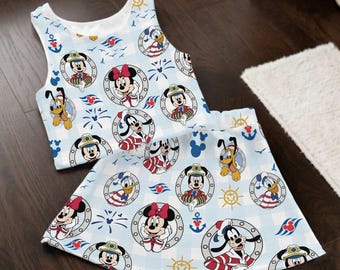 Disney Cruise Activewear Set, Sailor Mickey Minnie Kids Tank Top and Skirt, Disney Cruise Line Athletic Wear, Custom Girls Outfit