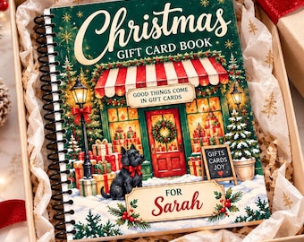 Set 4 Pcs Personalized Christmas Gift Card Book, 15 Page Christmas Gift Card Holder, Holiday Gift Book, Christmas Stocking Stuffer