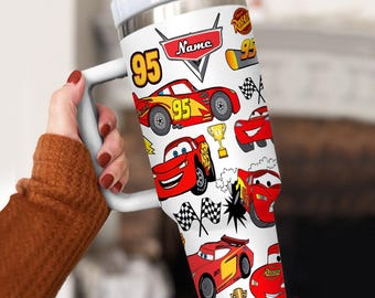 Personalized Disney Cars Lightning McQueen Tumbler 40oz, Disney Tumbler, Personalized McQueen Tumbler With Handle, Cars Movie Lover Gifts
