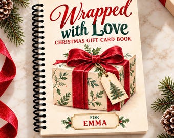 Set 4 Pcs Personalized Christmas Gift Card Book, 15 Page Christmas Gift Card Holder, Holiday Gift Book, Christmas Stocking Stuffer