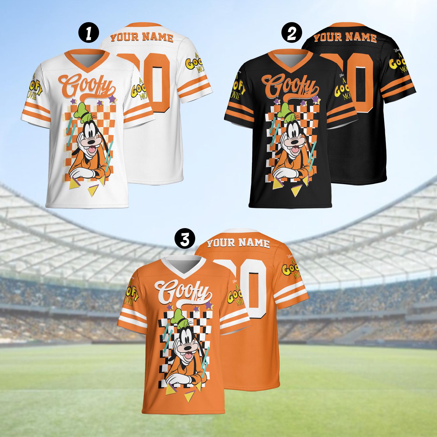Discover Goofy Football Jersey, Custom Name Number Shirt for Kids Youth Adult 90s Disney Cartoon Retro Sports Tee
