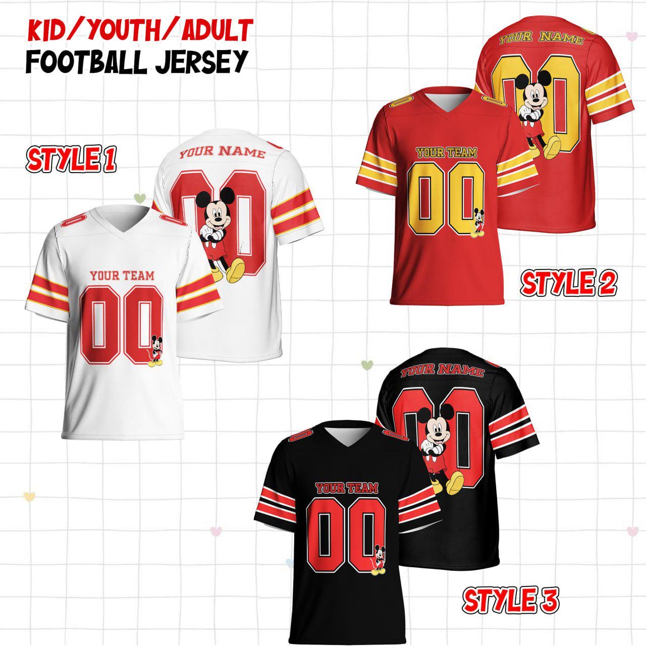 Discover Custom Disney Football Team Mickey Football Jersey, Disney Sport Team Matching Jersey, Football Fan Gifts