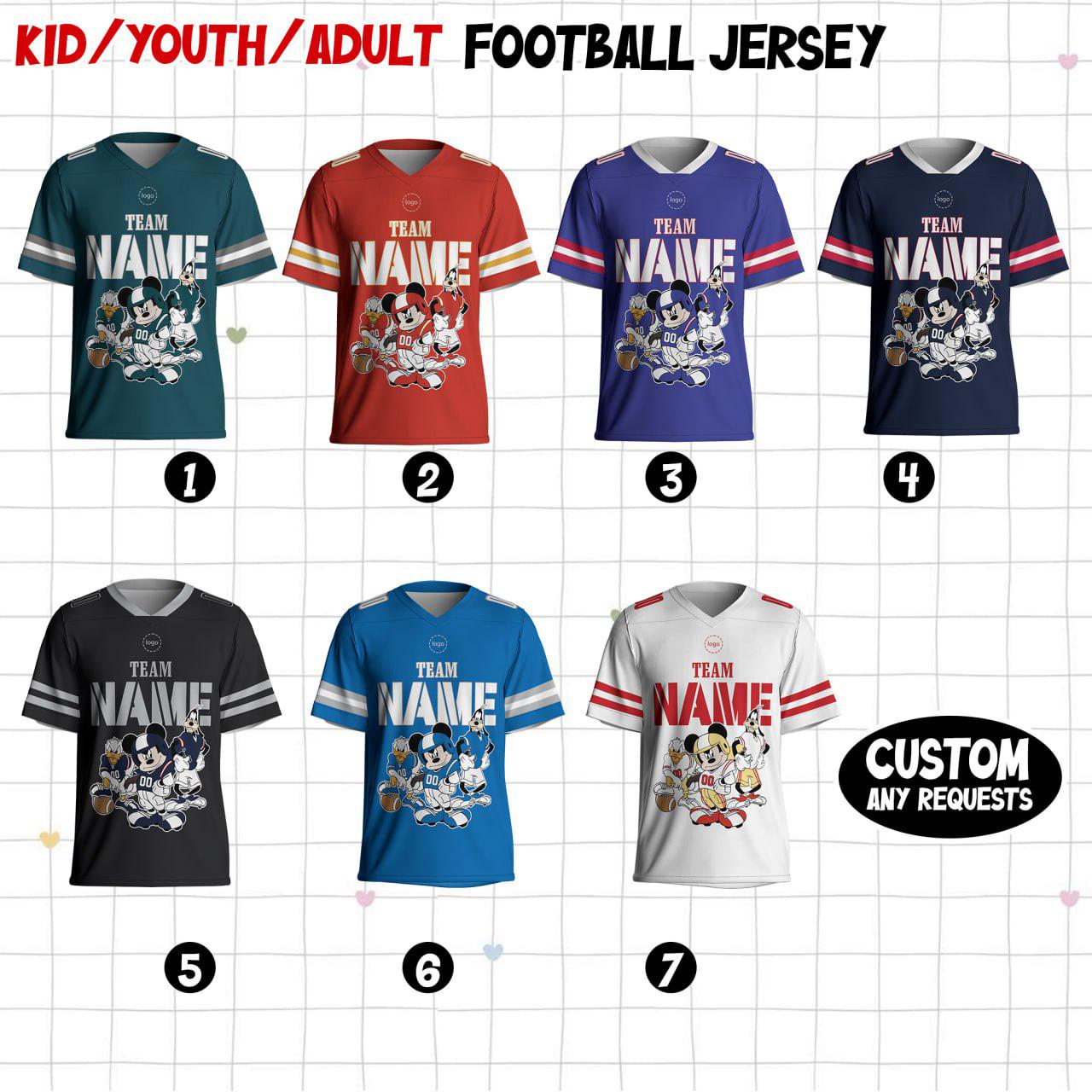 Discover Custom Disney Mickey and Friends Football Jersey, Mickey Donald Goofy American Football Team Shirt, Disney Sport Team Jersey