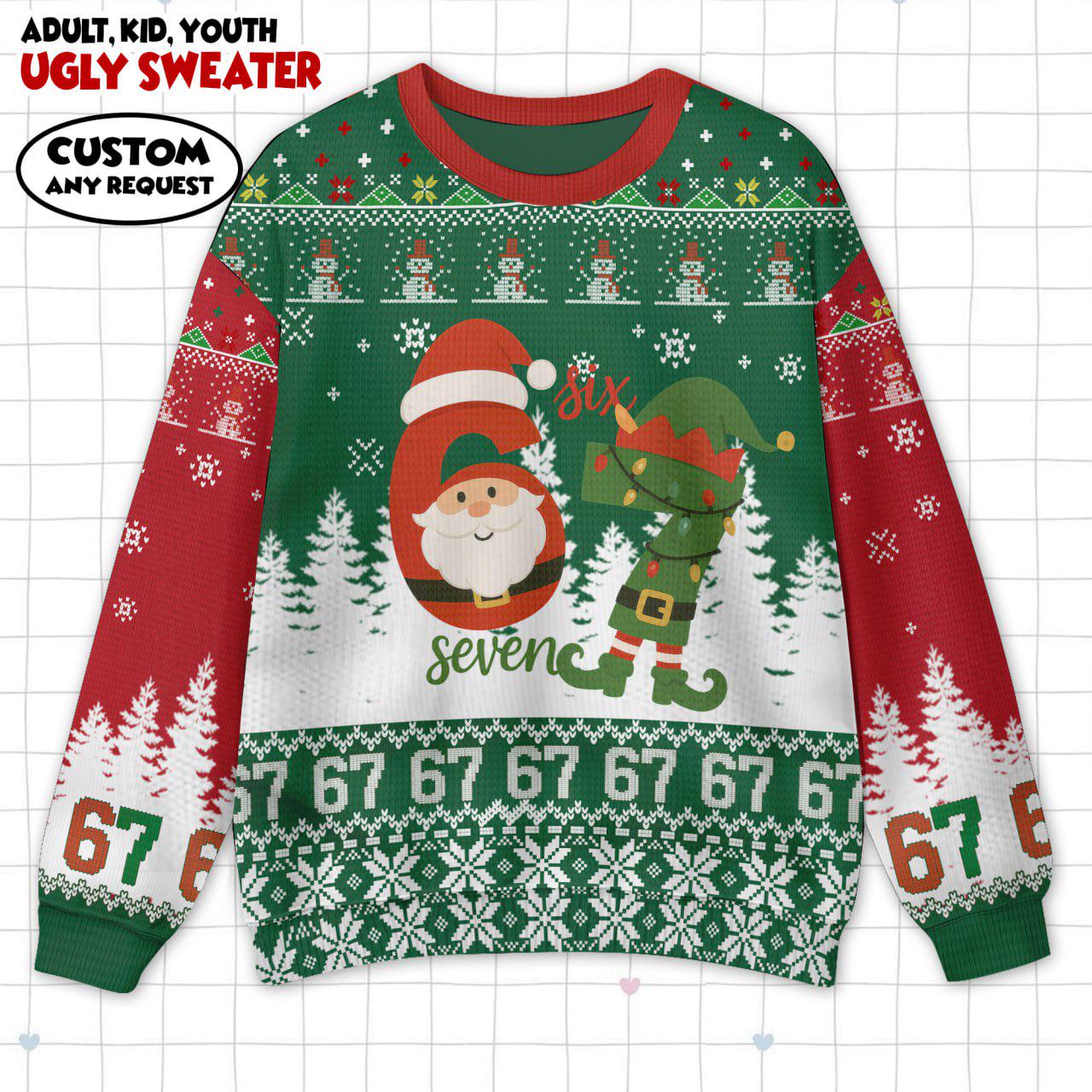 Discover Six Seven 6 7 Ugly Christmas Sweater, Funny Xmas Gift, Trendy Matching Meme Crewneck