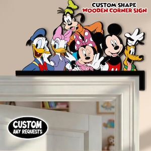 Mickey & Friends Door Corner Sign, Mickey Minnie Donald Daisy Goofy  Pluto Door Decor,   Home Decoration