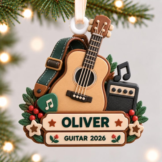 Personalized Guitar Christmas Ornament, 3D Acrylic Guitarist Ornament, Custom Musician Ornament, Acoustic Guitar Lover Gift, Holiday Decor