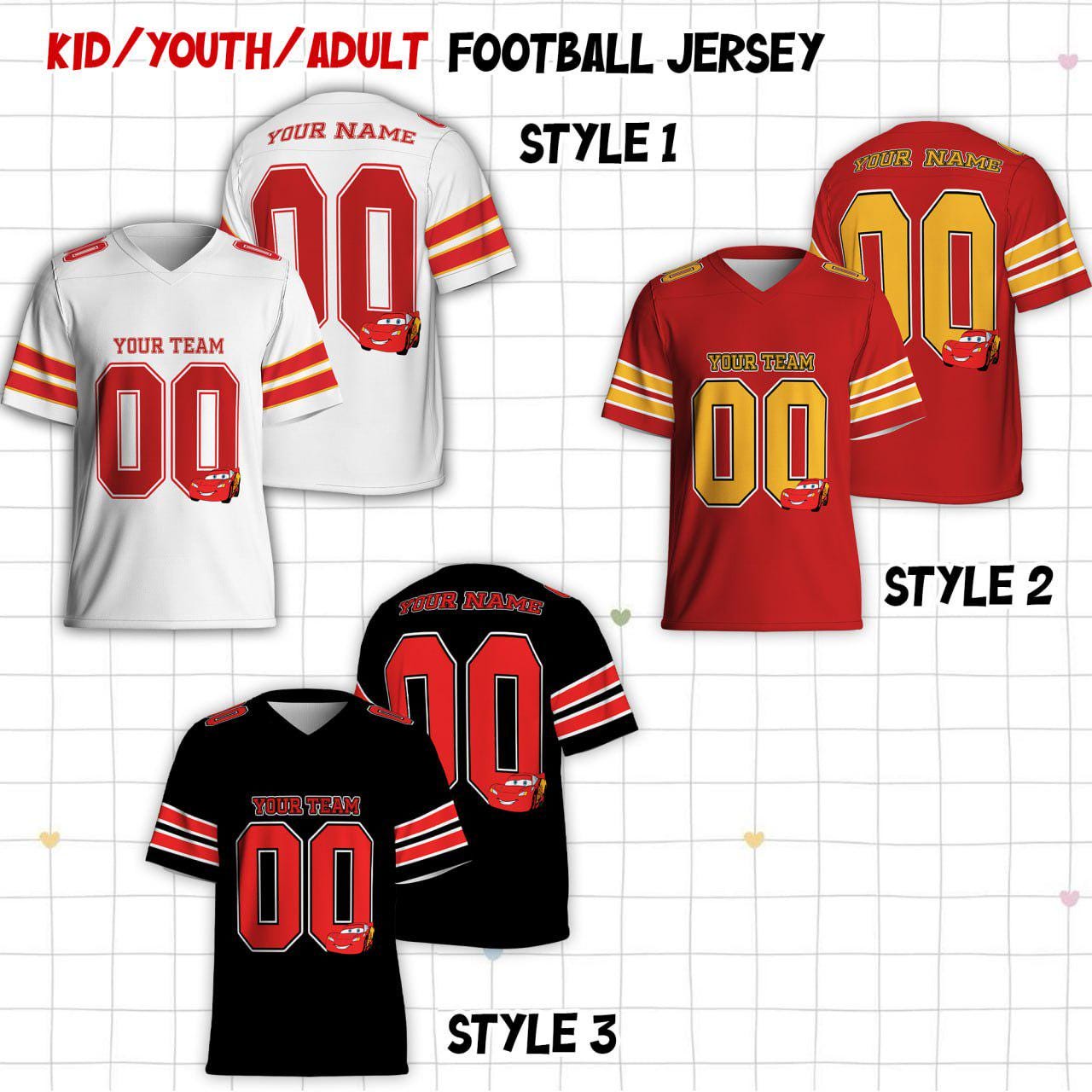 Discover Custom Disney Cars Lightning McQueen Jersey, Mesh Jersey, Sports Shirt, Fan Apparel, Cars Football Jersey Team