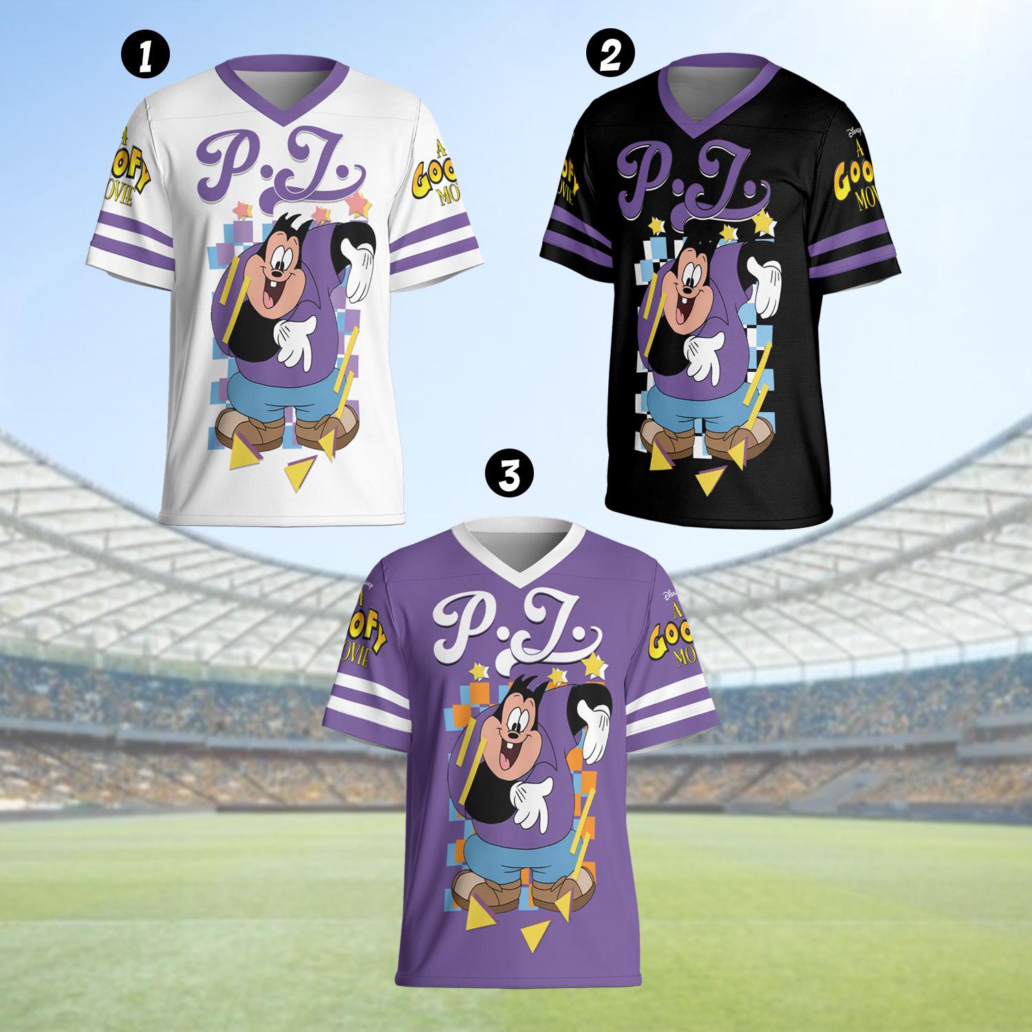 Discover P.J. Goofy Movie Football Jersey, Custom Name Number Shirt for Kids Youth Adult 90s Disney Cartoon Sports Tee