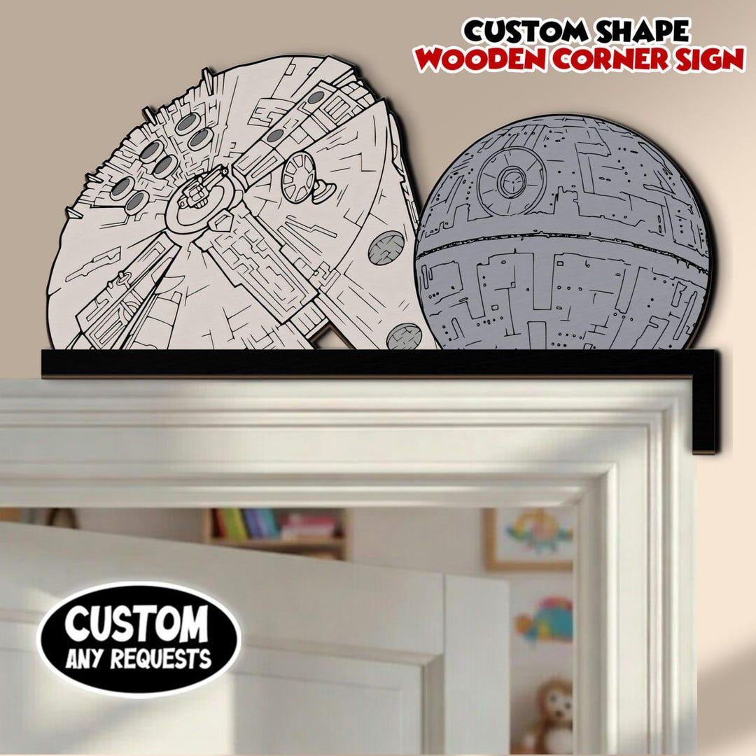 Death Falcon Star Wars Millennium Falcon & Death Star Door Corner Sign, Wooden Door ...