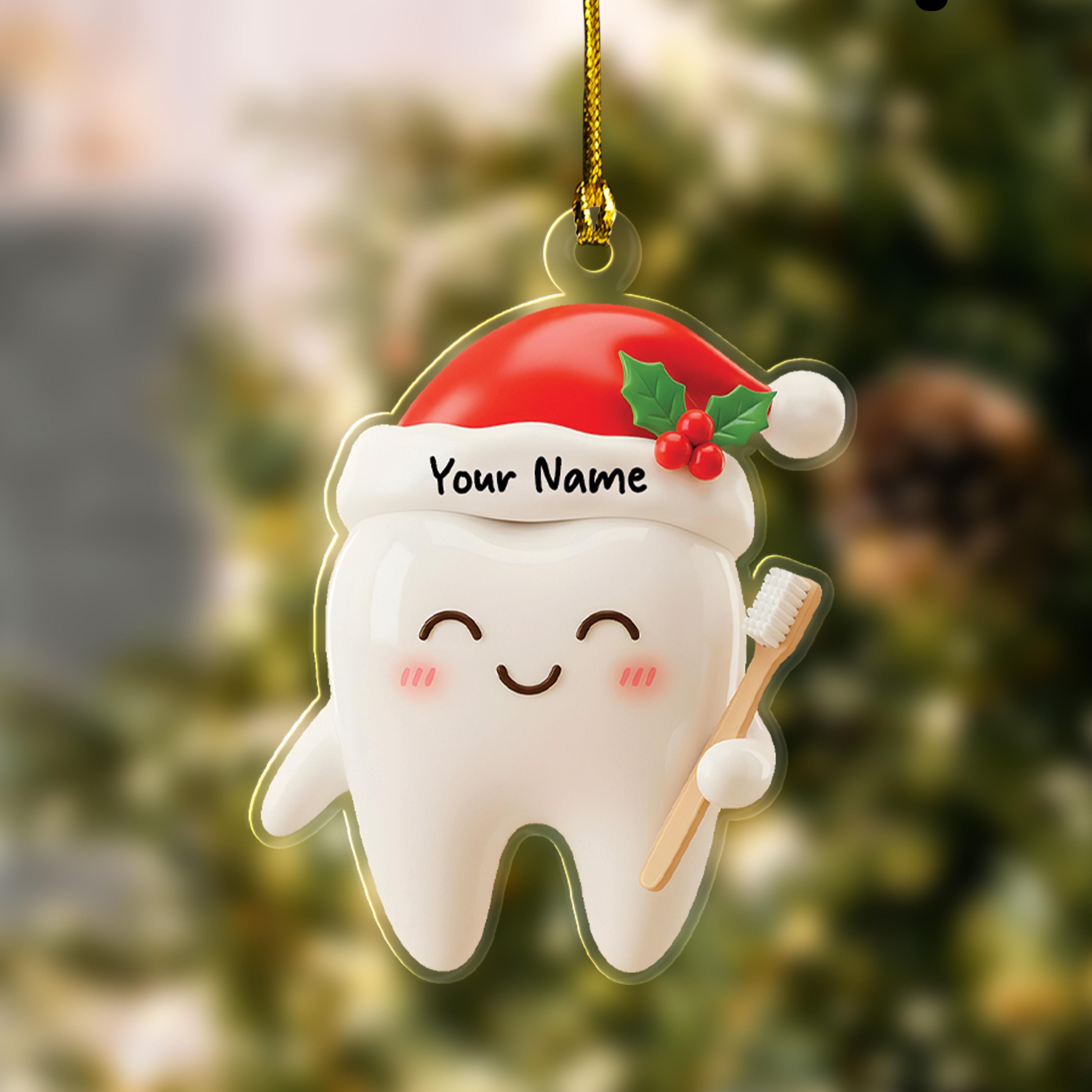 Discover Custom Cute Tooth Christmas Ornament With Santa Hat, Dentist Office Holiday Decor