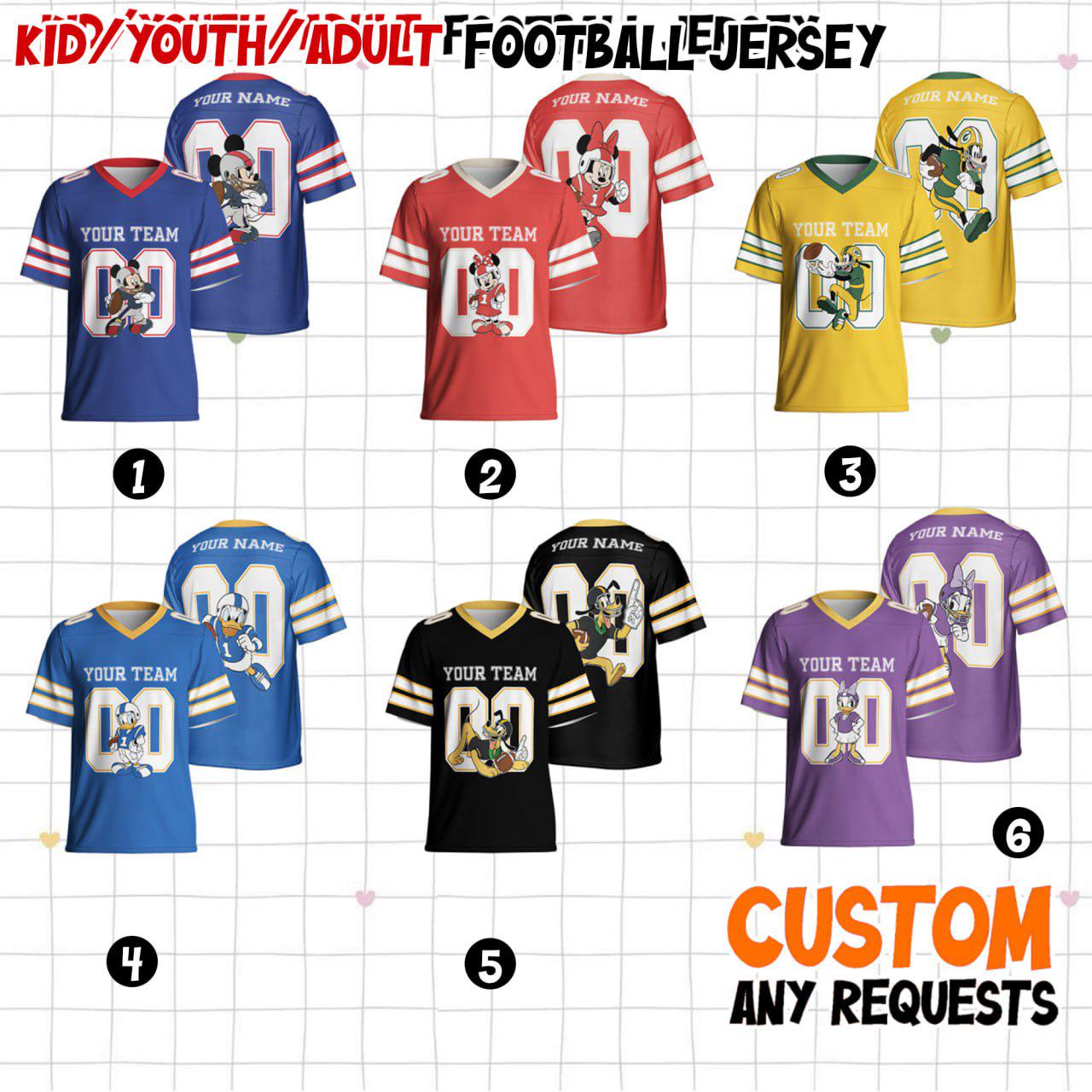 Discover Custom Disney Football Team Mickey and Friends Football Jersey, Disney Sport Team Matching Jersey, Football Fan Gifts