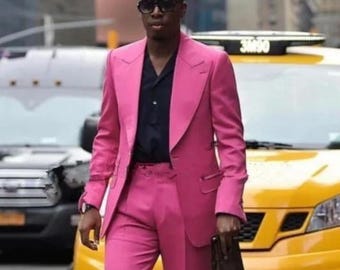 Men&#39;s Hot Pink Rayon Suit: Slim Fit Wedding Prom Party Attire