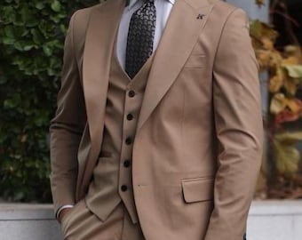 Men Premium Brown Three Piece Style Men&#39;s Suit for Wedding, Winter, Prom, Party, Groom wear and Groomsmen Suits Gift for Him