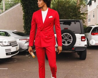 Custom Made Red Suit - Modern Menswear - Double Breasted Blazer & Pants Wedding, Winter, Prom, Party, Groom wear  Suits Gift for Him