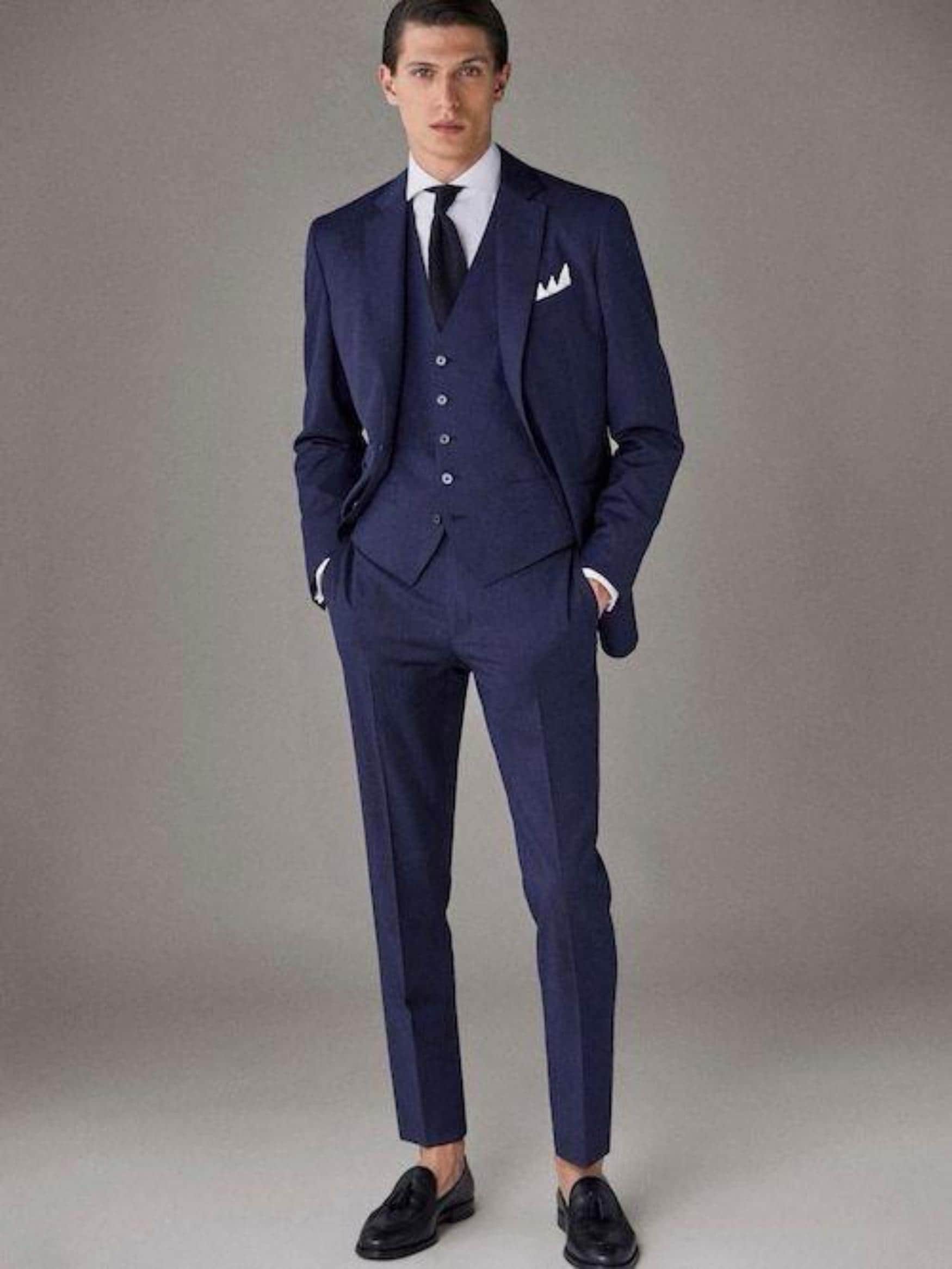 Men Stylish Navy Tweed Wool Three Piece Style Men's Suit for Wedding, Winter, Prom, Party, Groom wear and Groomsmen Suits Gift for Him